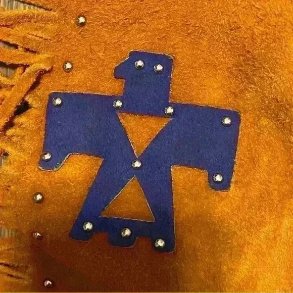 Leather suede childs chaps with fringe and beads western wear costume vintage - Picture 4 of 8